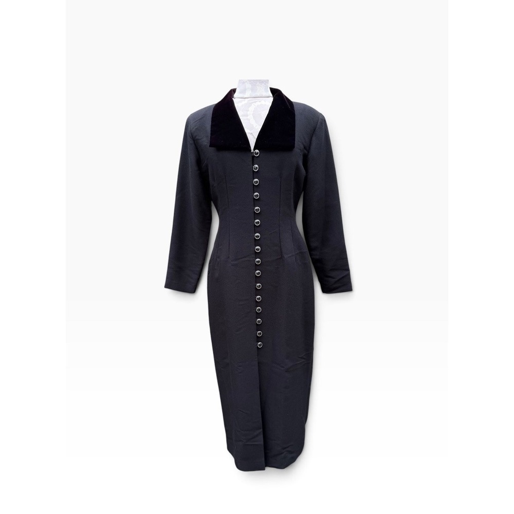 Vintage Steampunk Button MAXI Dress Coat 7/8 Goth 90's Secretary Lagenlook Retro
